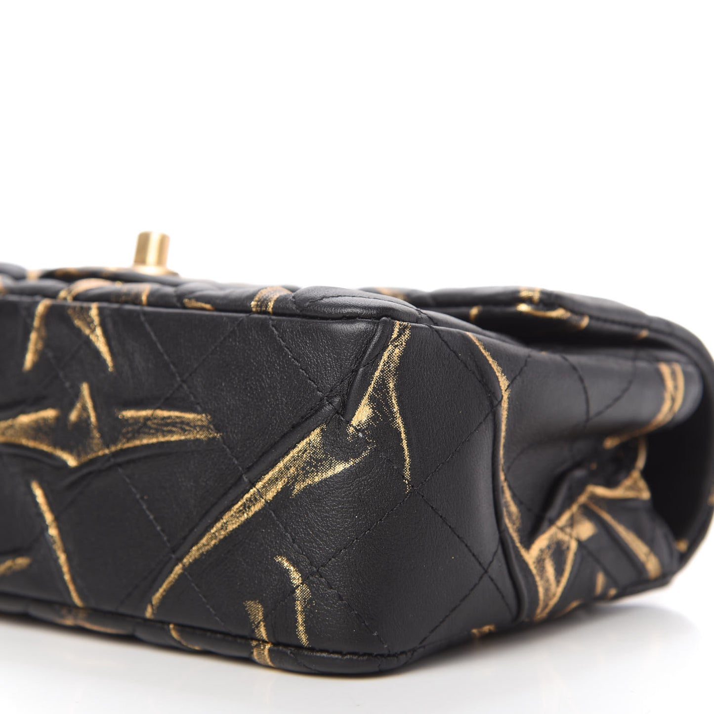 Crumpled Calfskin Printed Quilted Mini Rectangular Flap Black Gold