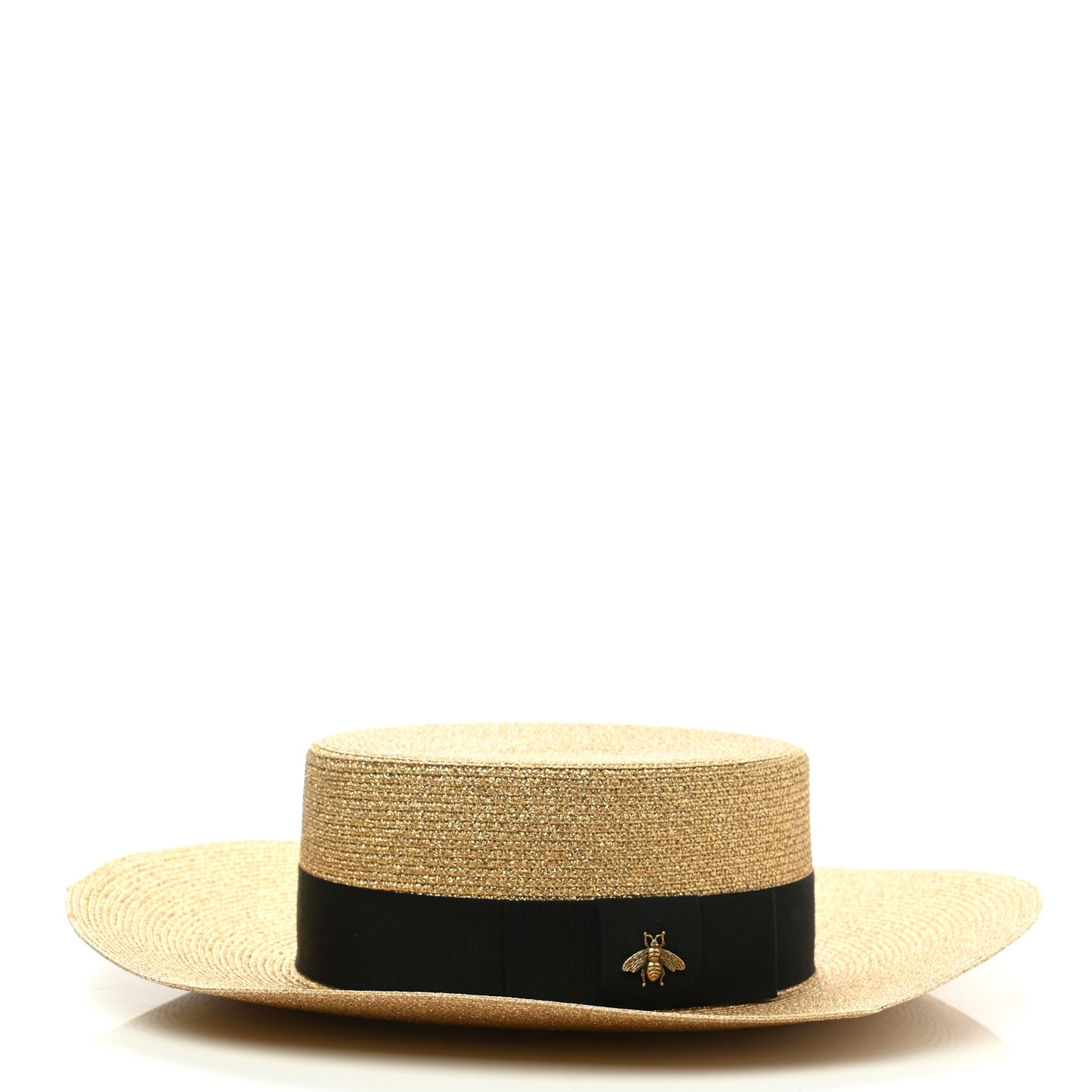 Glittered Straw Grosgrain Wide Brim Hat XL Gold Black
