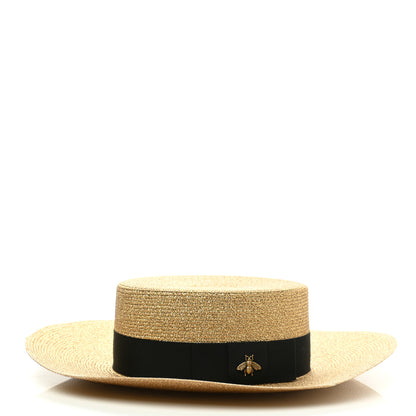 Gucci Glittered Straw Grosgrain Wide Brim Hat XL Gold Black 4 of 10