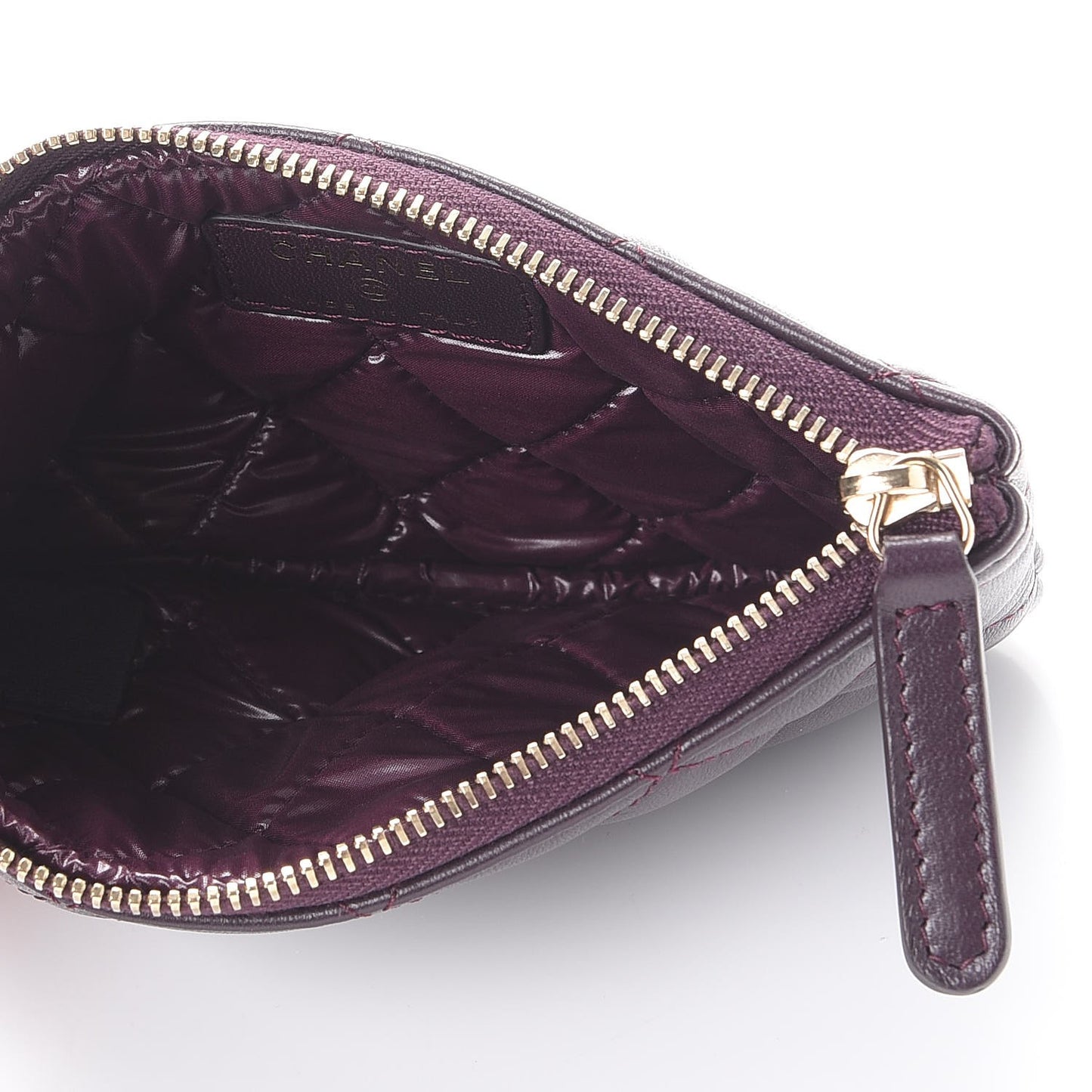 Lambskin Quilted Small Cosmetic Case Dark Purple