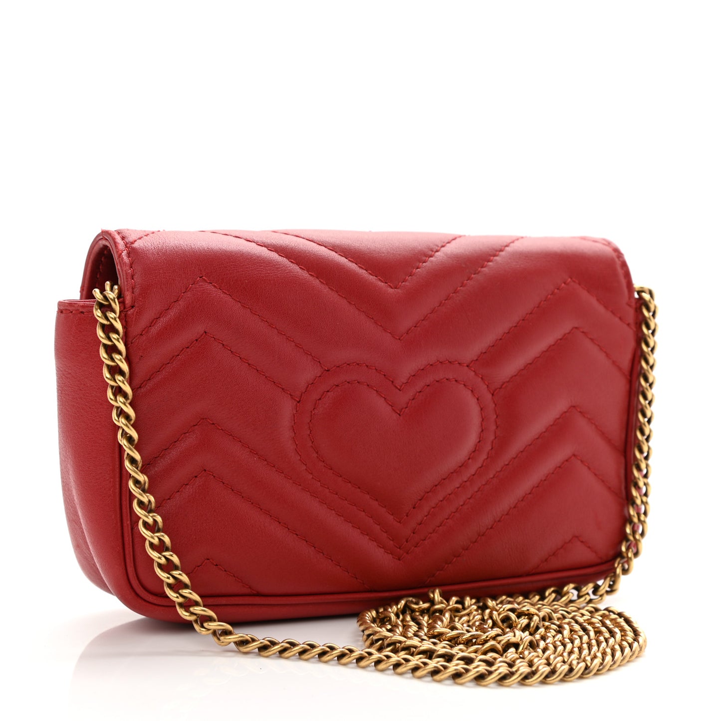 Calfskin Matelasse Super Mini GG Marmont Shoulder Bag Hibiscus Red