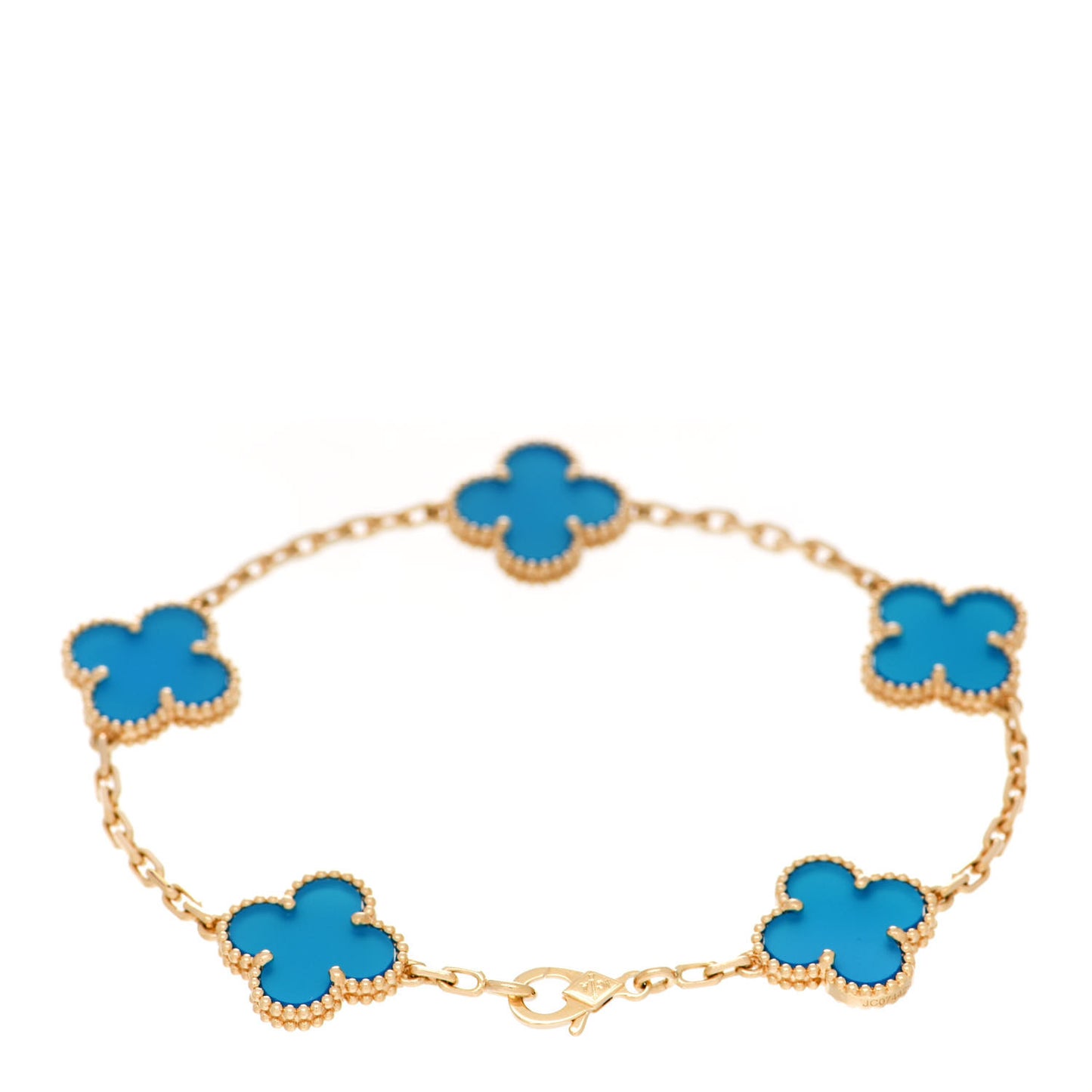 18K Yellow Gold Blue Agate 5 Motifs Vintage Alhambra Bracelet