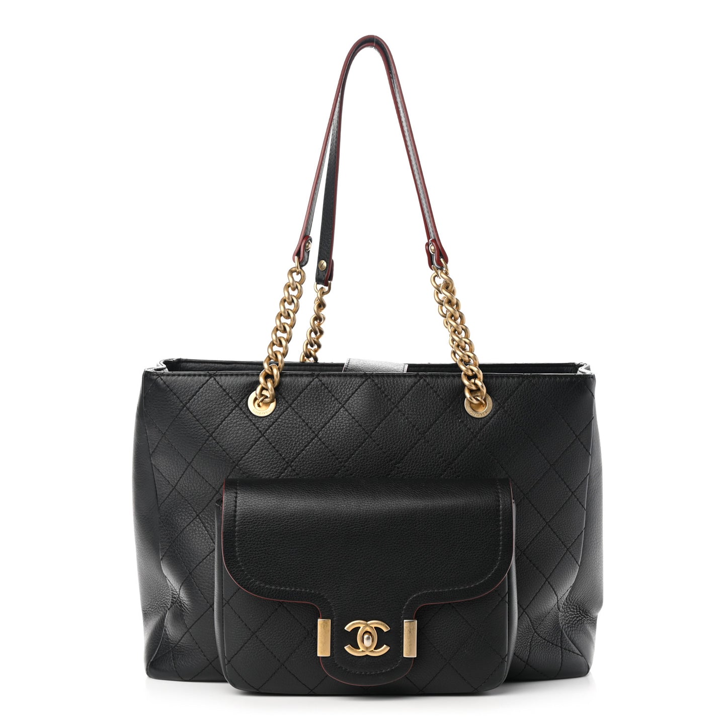 Calfskin Stitched Archi Chic Large Tote Black