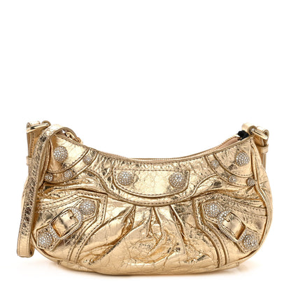 Balenciaga Metallic Arena Agneau Crystal Le Cagole Mini Purse With Chain Light Gold 1 of 9