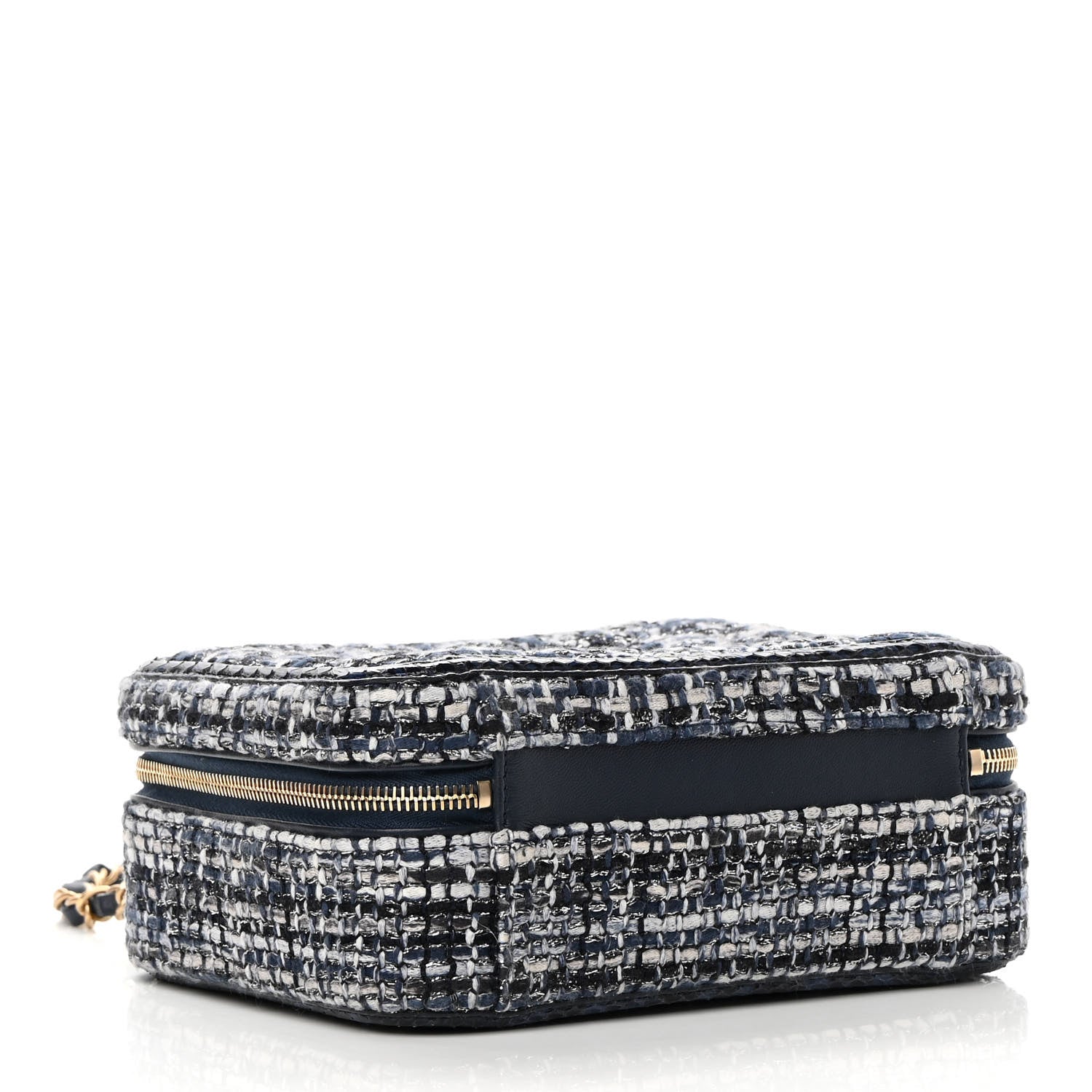 Chanel Tweed Snakeskin Quilted Medium CC Filigree Vanity Case Dark Navy 4 of 11