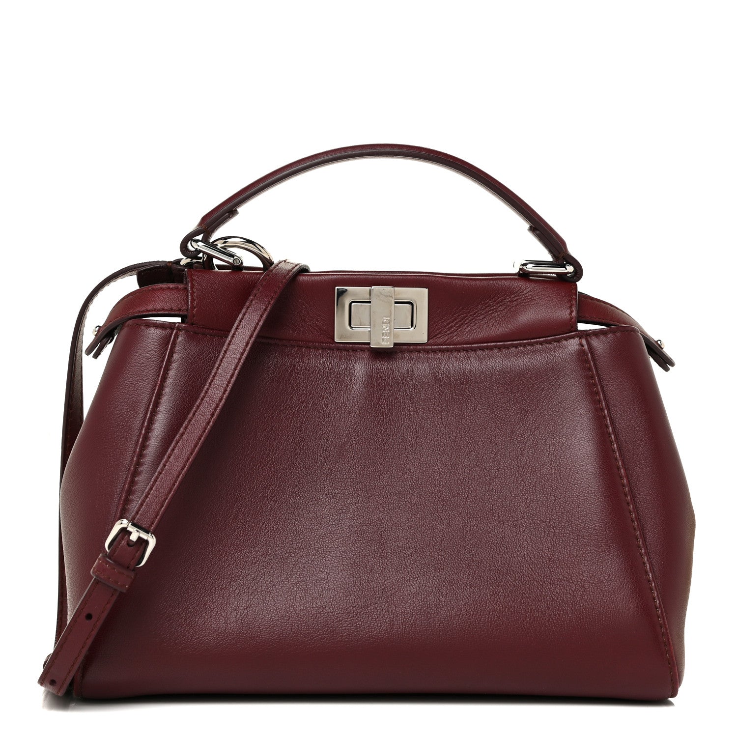 Fendi Nappa Mini Peekaboo Iconic Satchel Bordeaux 1 of 19