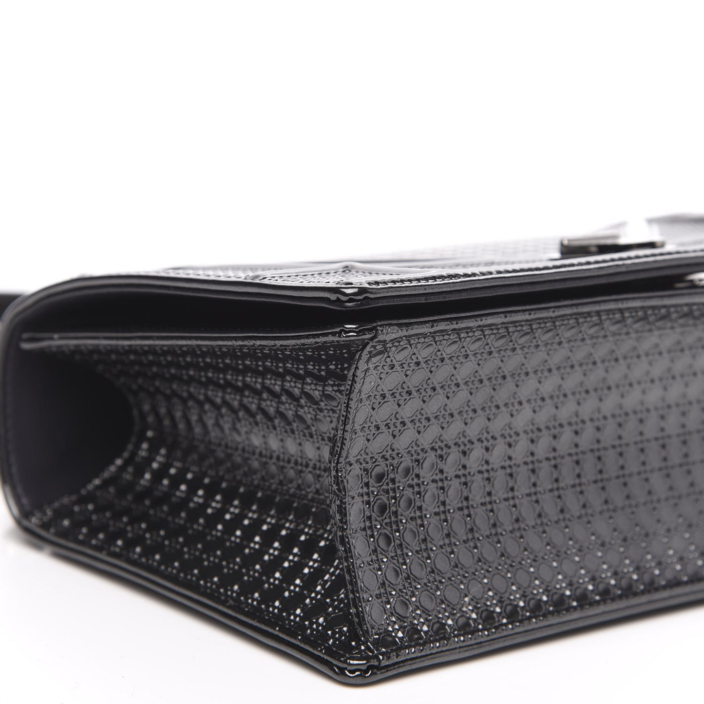 Metallic Patent Micro-Cannage Medium Diorama Flap Bag Onyx Black