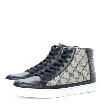 Gucci GG Supreme Monogram Calfskin Mens Hightop Sneakers 6 Beige Blue 3 of 9
