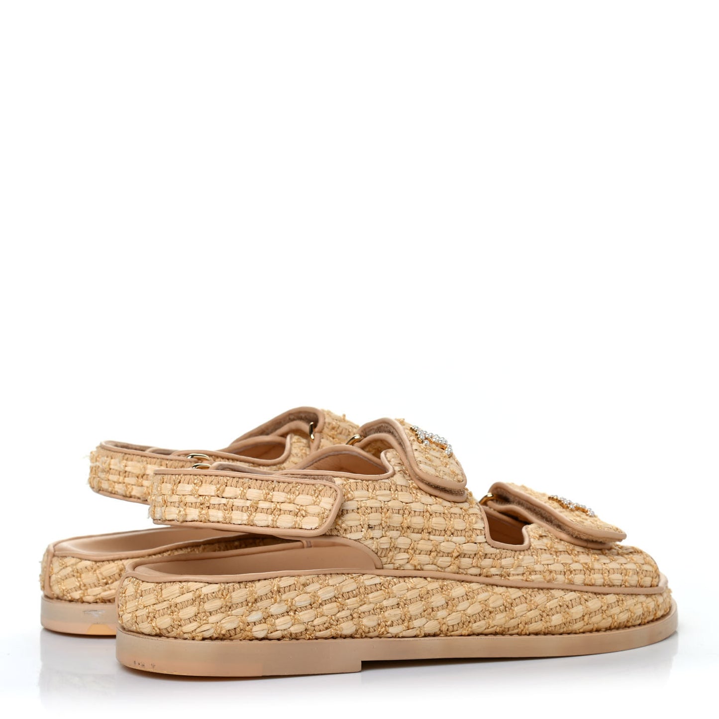 Braided Fabric Velcro Dad Sandals 37 Beige