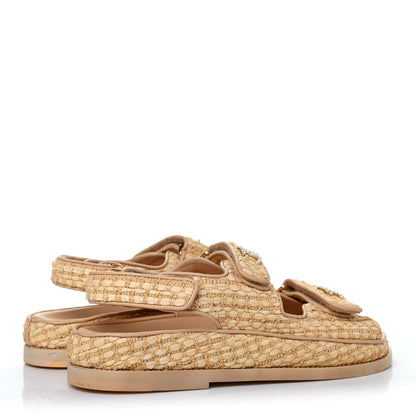 Chanel Braided Fabric Velcro Dad Sandals 37 Beige 3 of 4