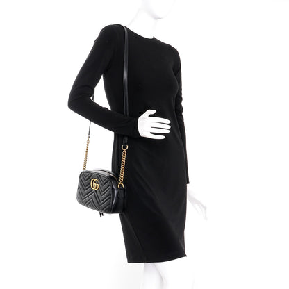 Gucci Calfskin Matelasse Small GG Marmont Chain Shoulder Bag Black 2 of 8