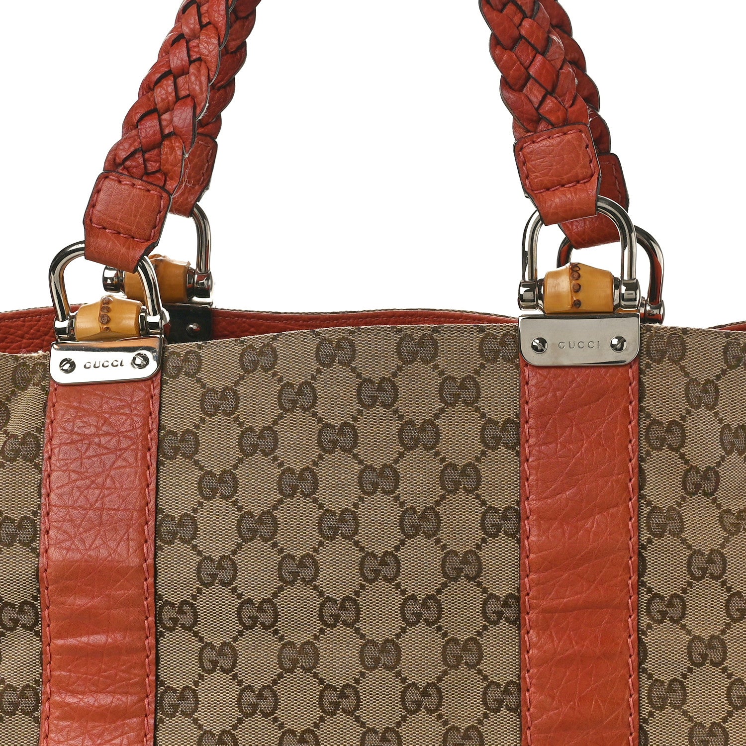 Gucci Monogram Medium Bamboo Bar Tote Coral 8 of 11