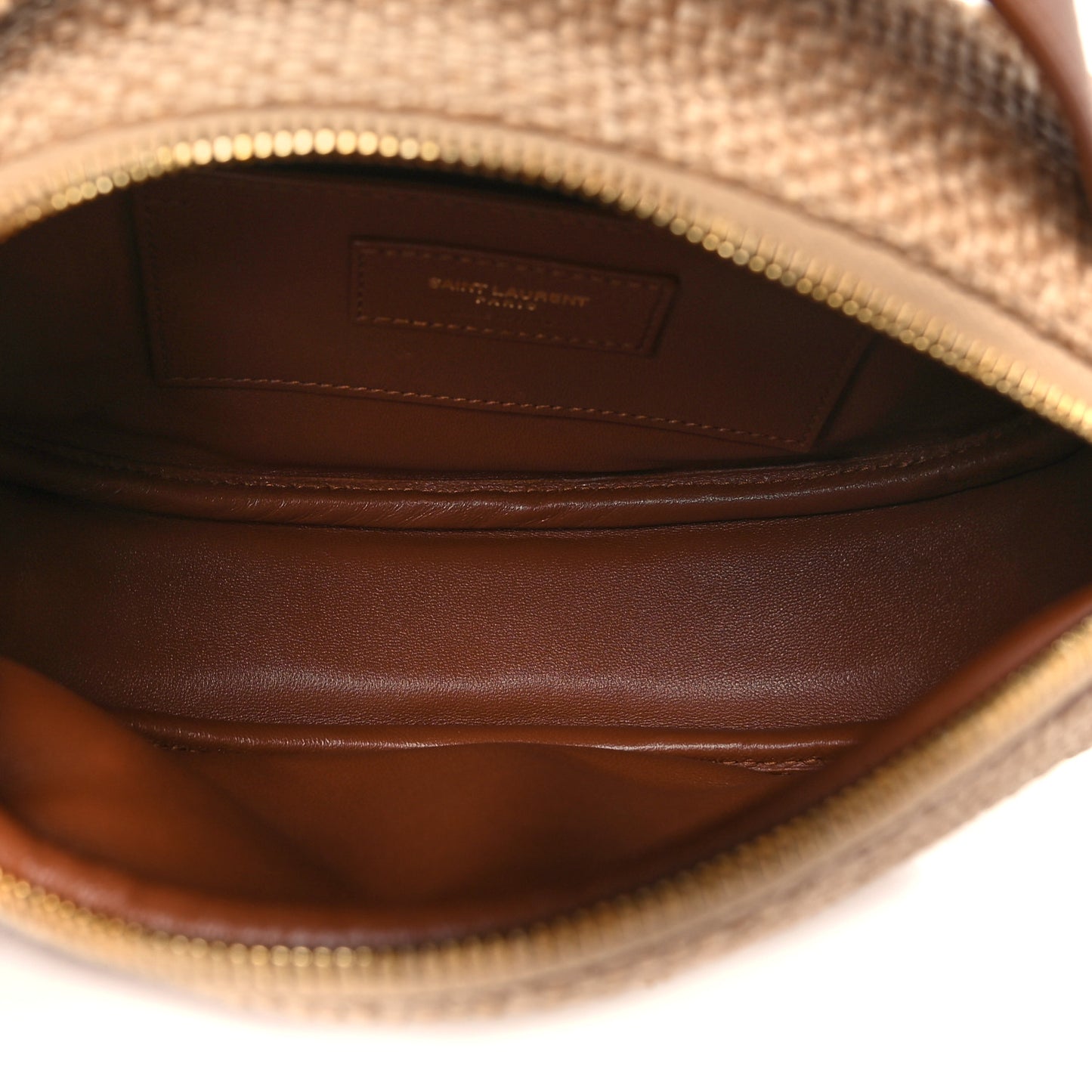 Raffia Calfskin Round Camera Bag Golden Ecru Brick
