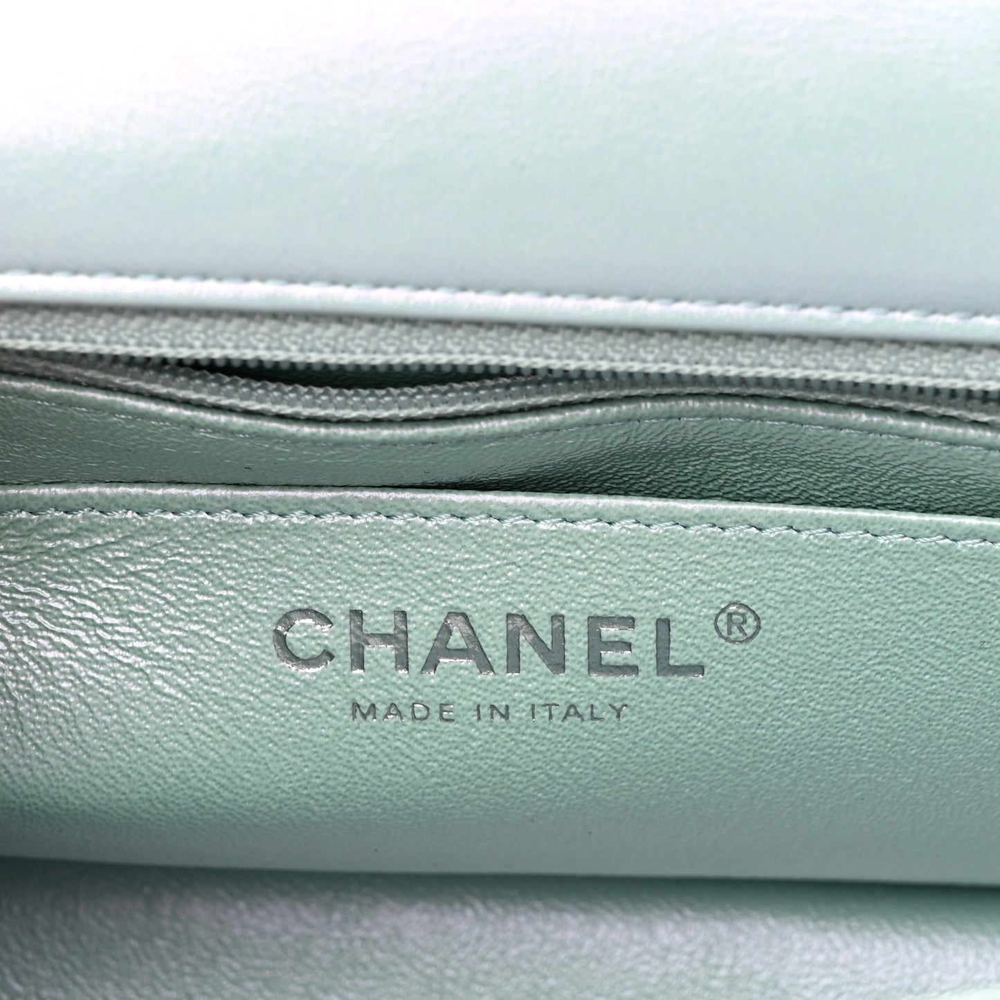 Iridescent Calfskin Quilted Mini Rectangular Flap Light Blue