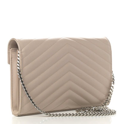 Saint Laurent Grain De Poudre Matelasse Chevron Monogram Chain Wallet Rose Poudre 3 of 18