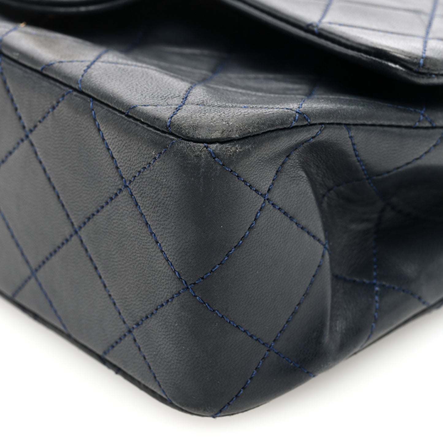 Lambskin Quilted Small Double Flap Navy