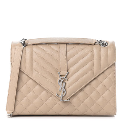 Saint Laurent Grain De Poudre Textured Mixed Matelasse Medium Triquilt Monogram Satchel Nude Powder 1 of 10