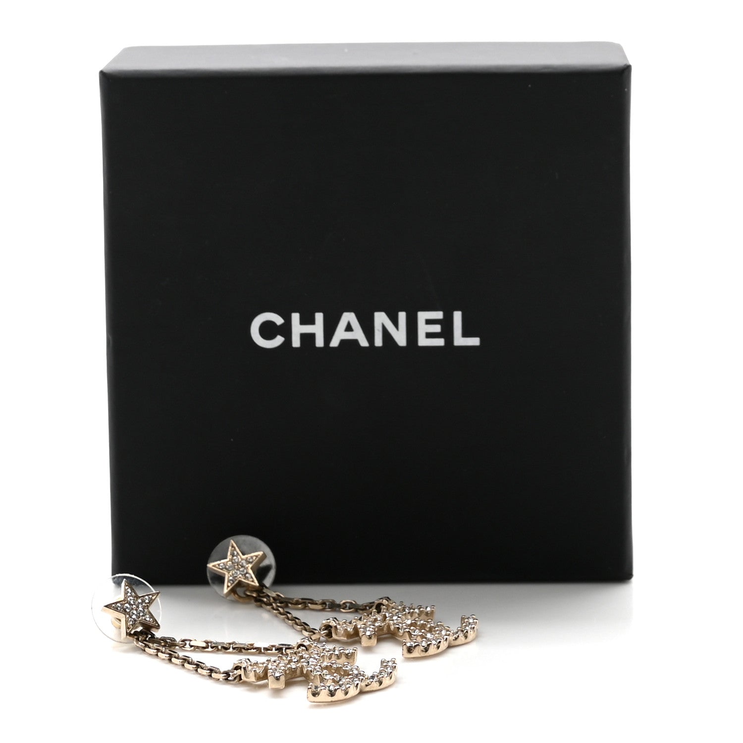 Chanel Crystal Star Drop CC Earrings Gold 5 of 5