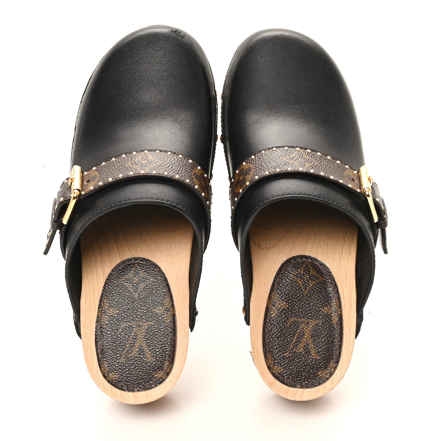 Calfskin Patent Monogram Cottage Clog Mules 39 Black
