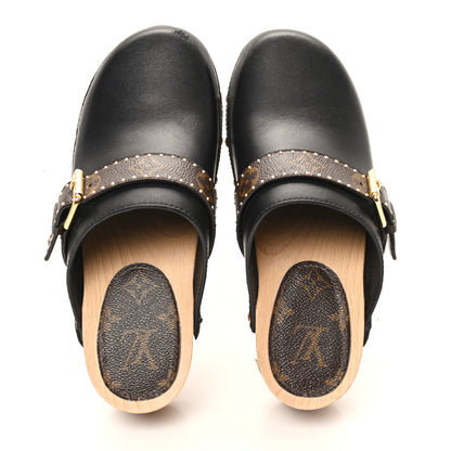 Louis Vuitton Calfskin Patent Monogram Cottage Clog Mules 39 Black 2 of 11