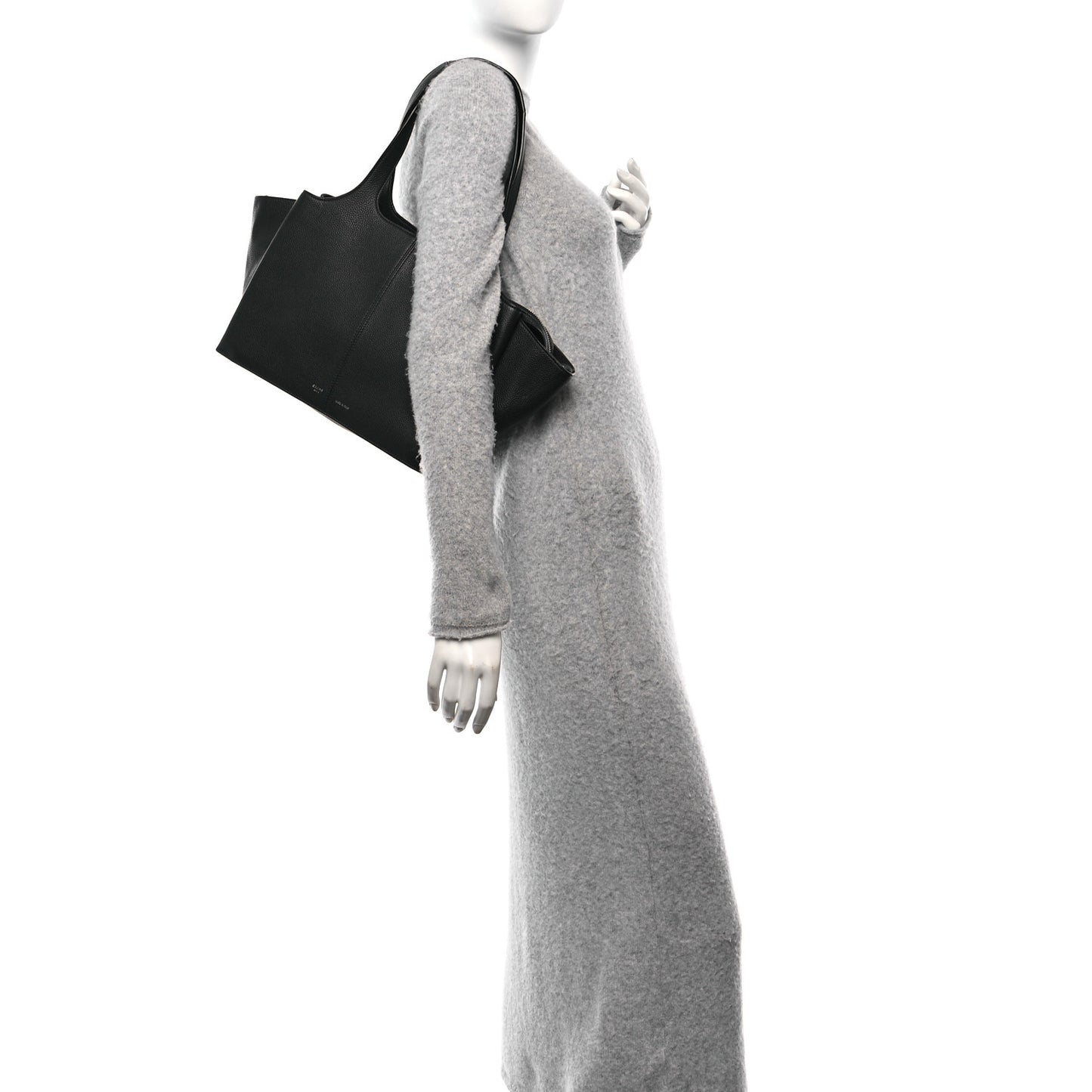 Baby Grained Calfskin Medium Tri-Fold Bag Black