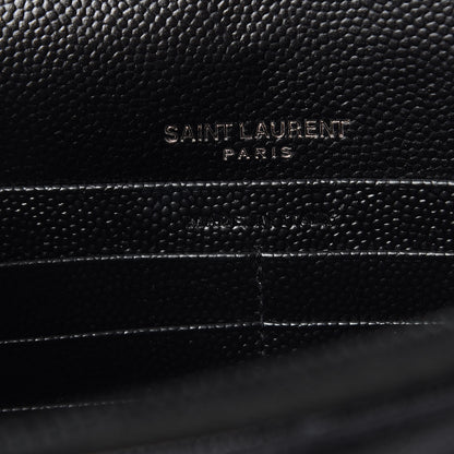 Saint Laurent Grain De Poudre Matelasse Chevron Monogram Envelope Chain Wallet Black 6 of 8