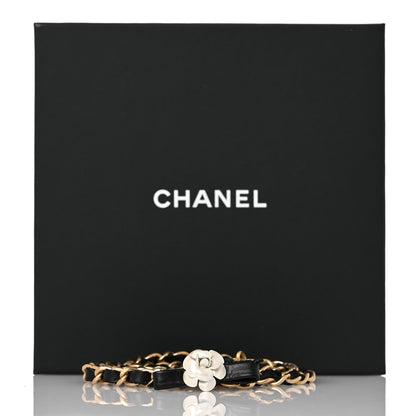 Chanel Calfskin Crystal Chain Camellia Belt 85 34 Black Gold 5 of 5