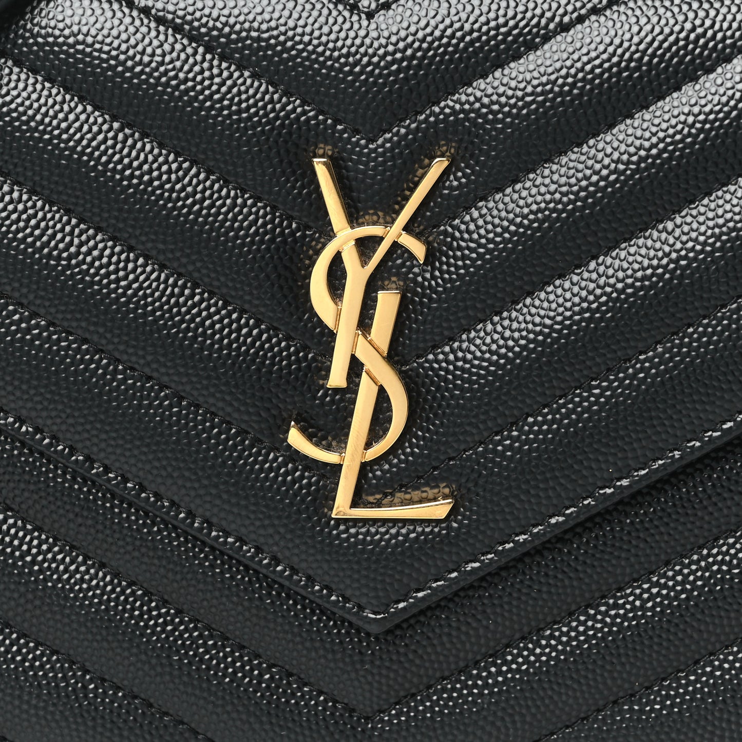Grain De Poudre Matelasse Chevron Monogram Envelope Chain Wallet Black