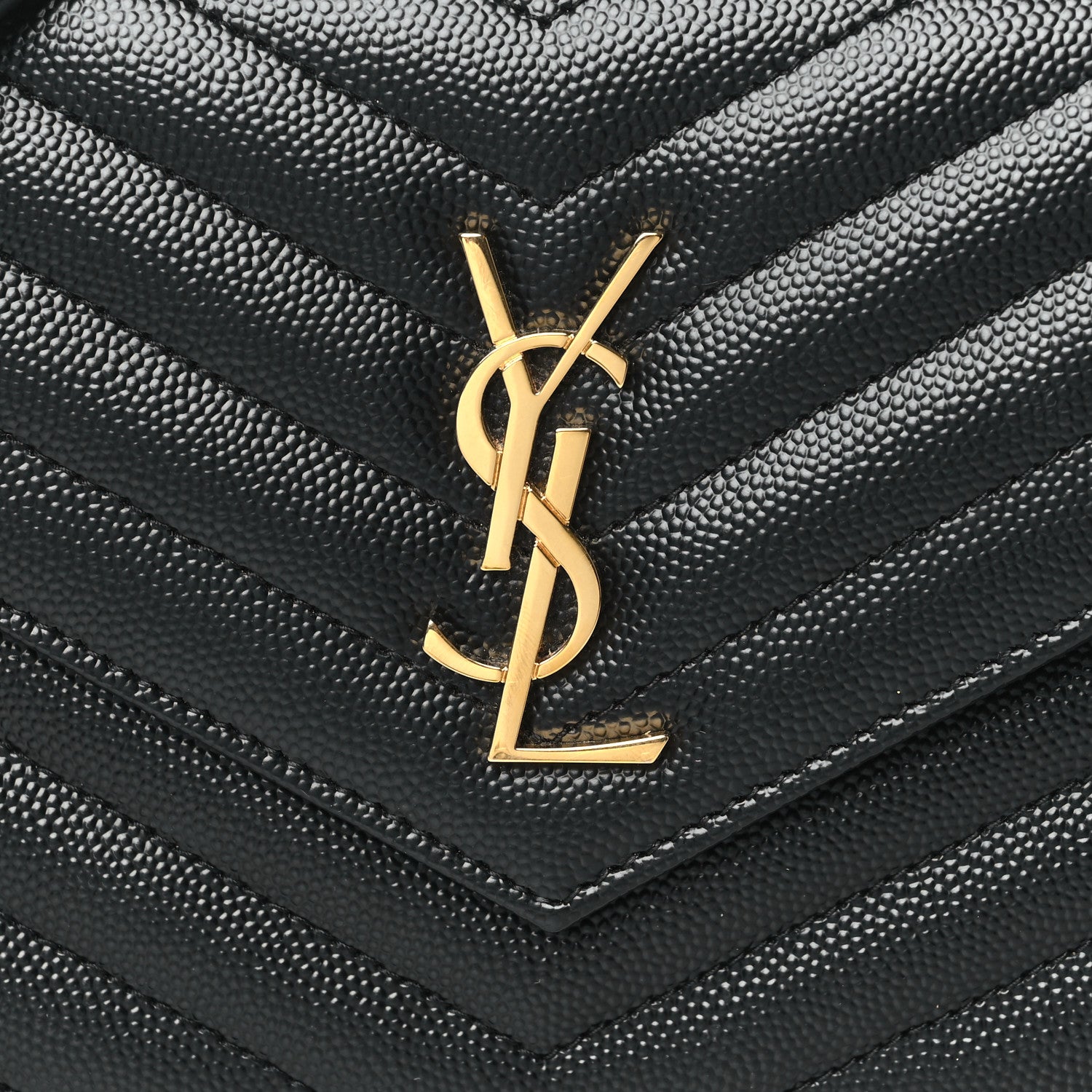 Saint Laurent Grain De Poudre Matelasse Chevron Monogram Envelope Chain Wallet Black 7 of 9
