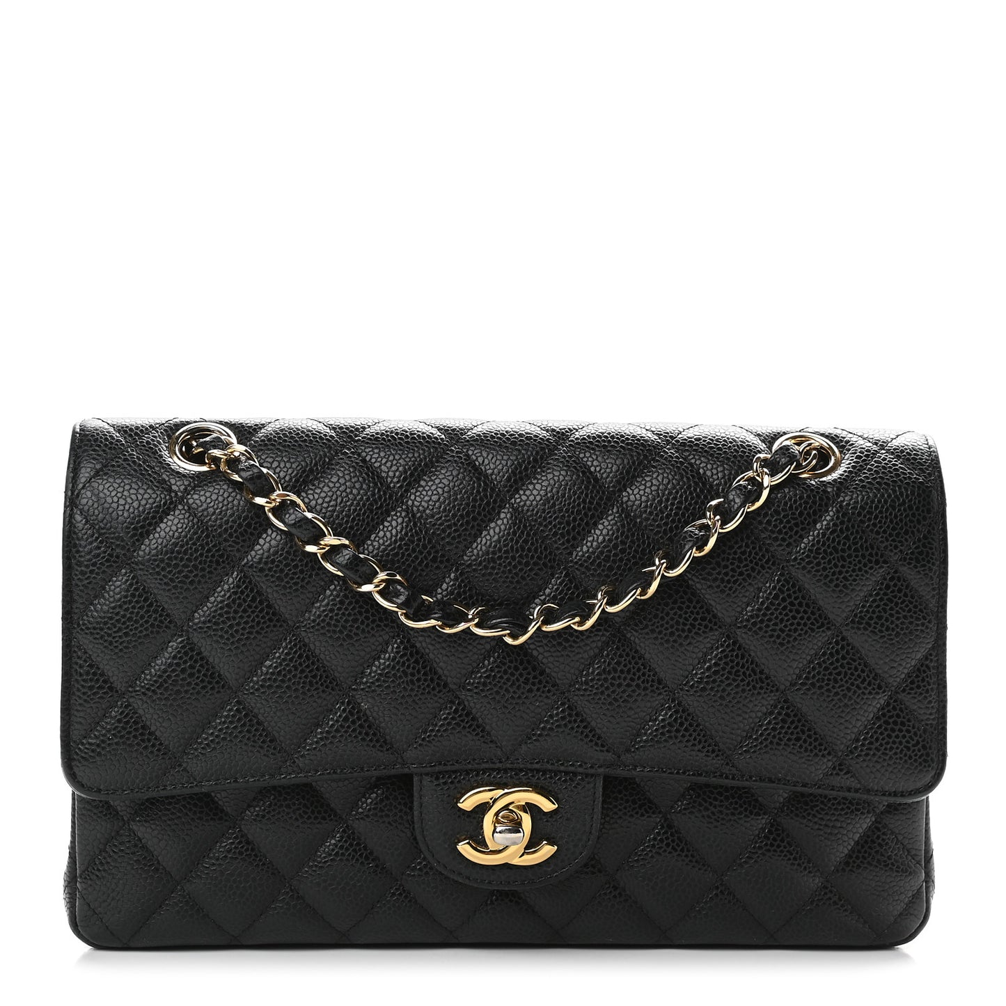 Caviar Quilted Medium Double Flap Black