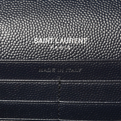 Saint Laurent Grain De Poudre Matelasse Chevron Monogram Chain Wallet Navy 6 of 7