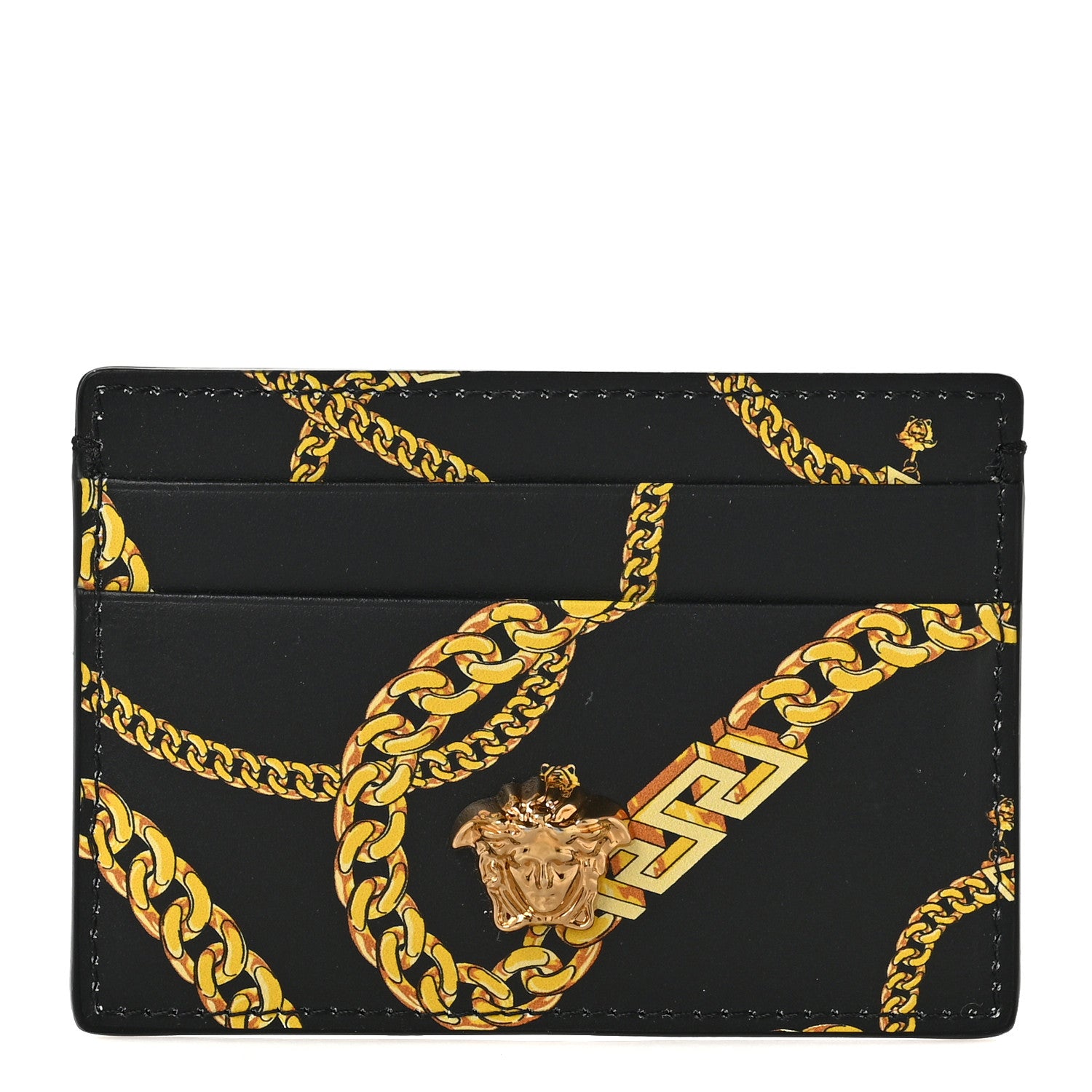 Versace Calfskin La Medusa Chain Print Card Holder Black 1 of 6