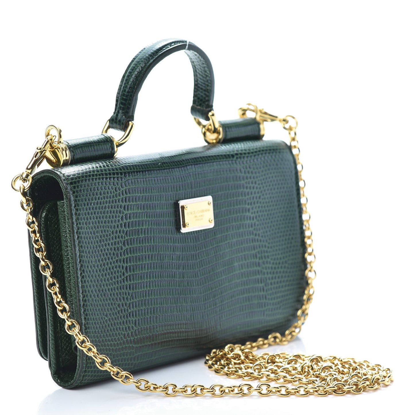 Lizard Calfskin Embossed Crystal Wallet On Chain Green