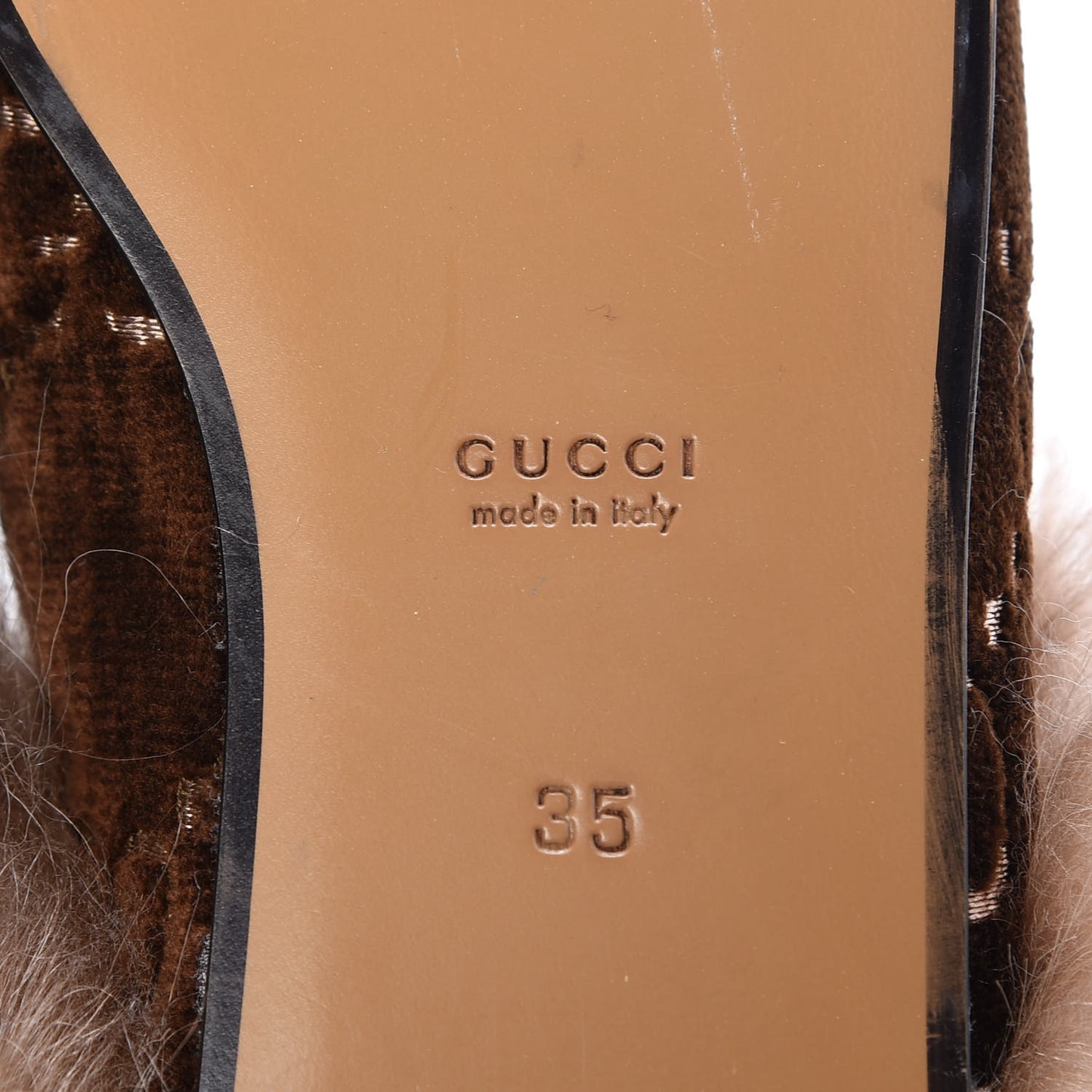 Velvet GG Monogram Fur Womens Princetown Slippers 35 Brown Black Natural