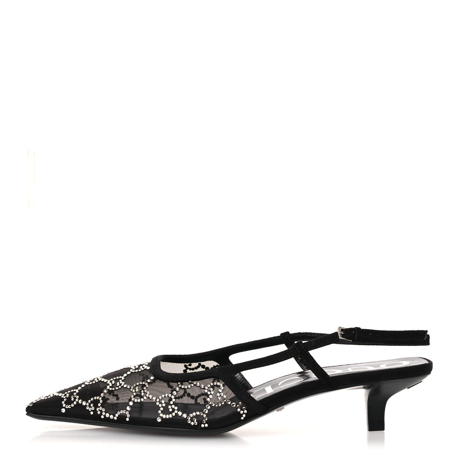 Gucci Tela Retino Kid Scamosciato Crystal GG Monogram Square G 35mm Slingback Pumps 39 Black 1 of 9