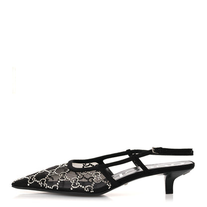Gucci Tela Retino Kid Scamosciato Crystal GG Monogram Square G 35mm Slingback Pumps 39 Black 1 of 9