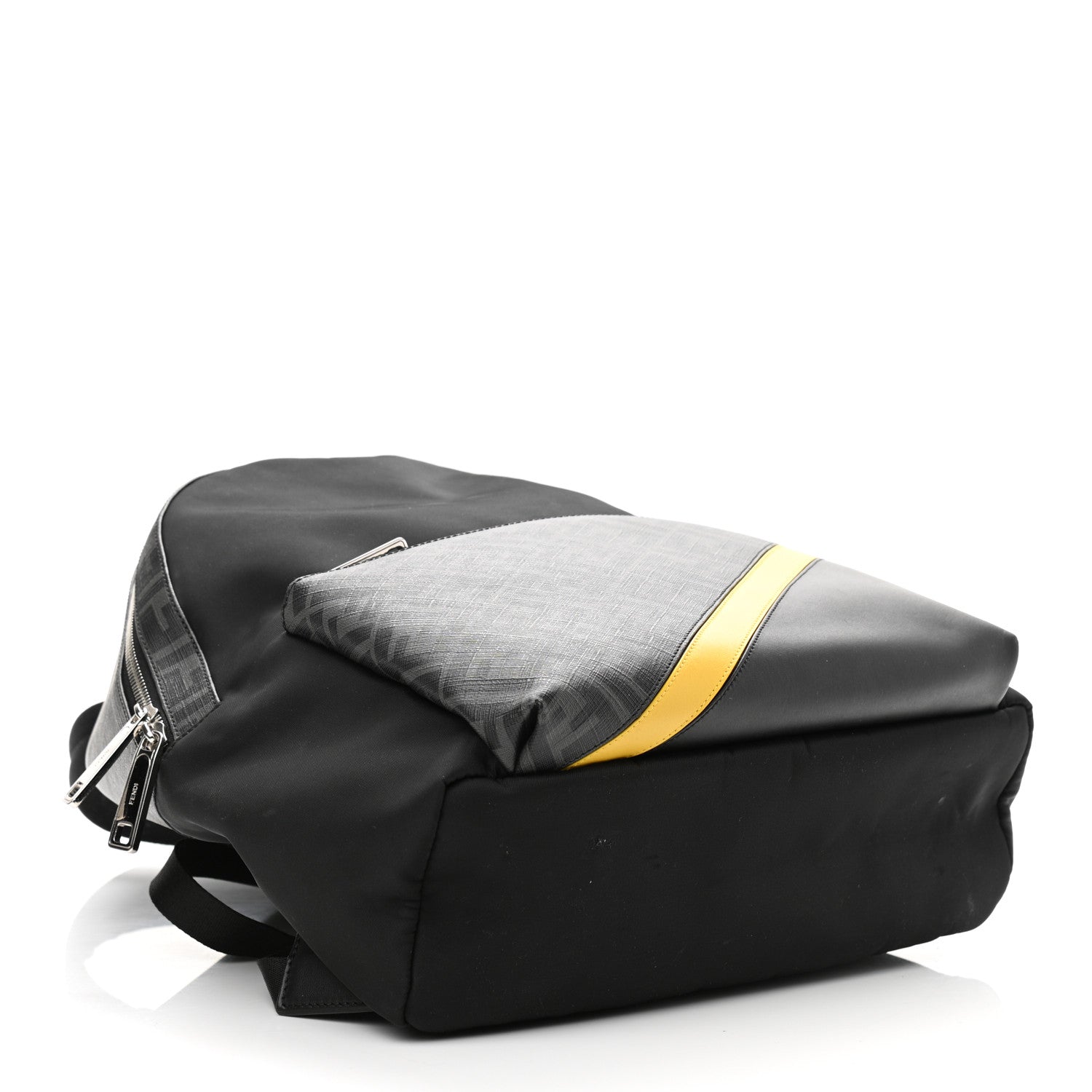 Fendi Glazed Fabric Nylon FF 1974 Diagonal Pouch Pocket Backpack Black Sunflower 4 of 14