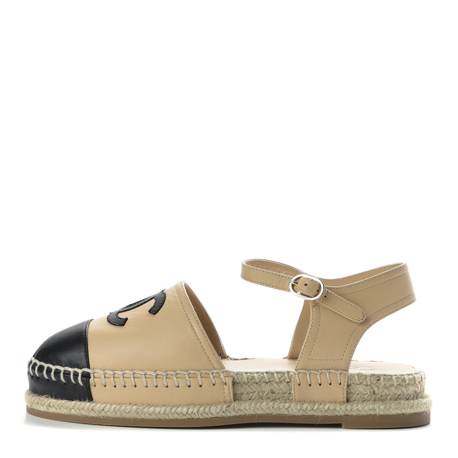 Chanel Lambskin CC Espadrilles 35 Beige Black 1 of 10