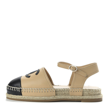 Chanel Lambskin CC Espadrilles 35 Beige Black 1 of 10
