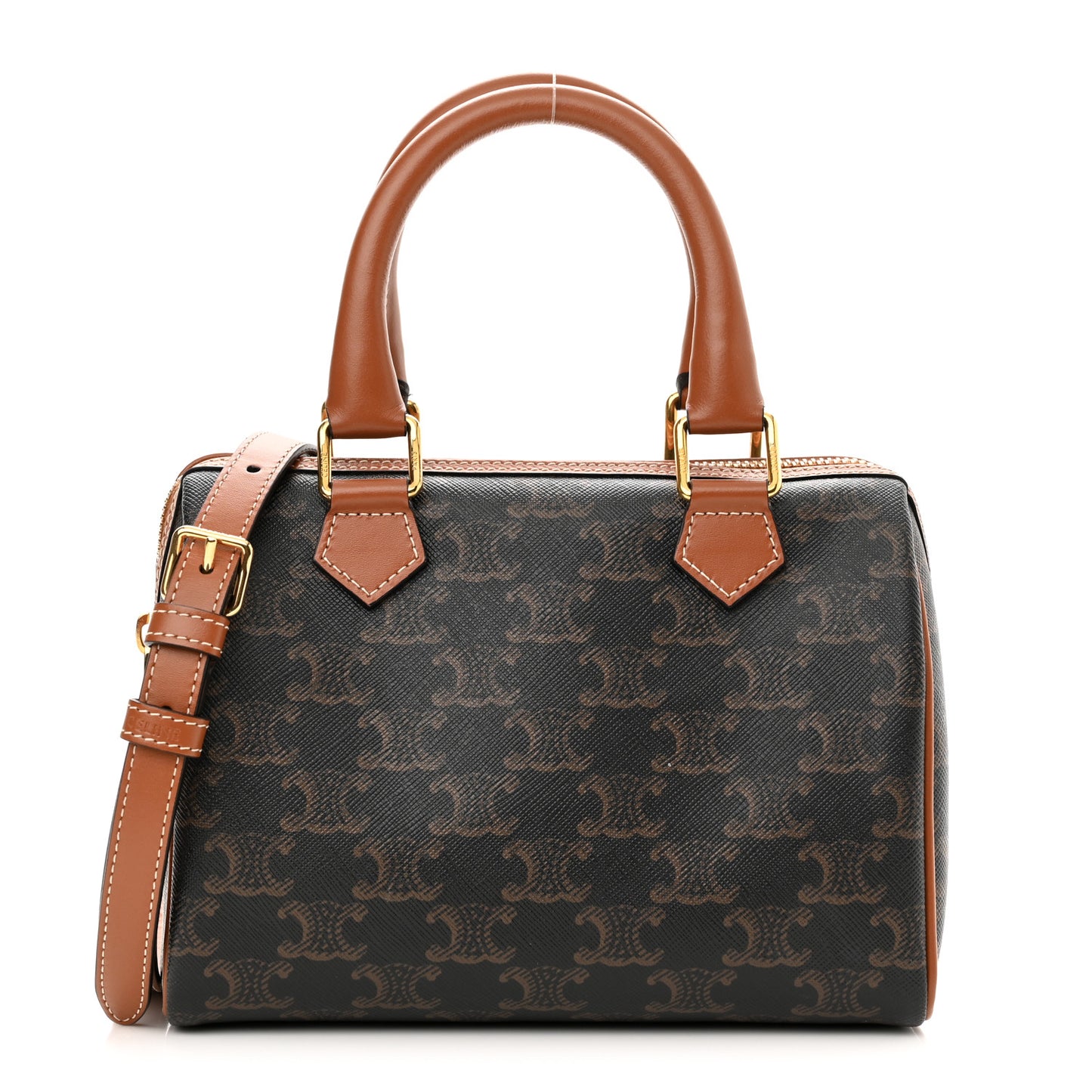 Triomphe Canvas Calfskin Small Boston Bag Tan