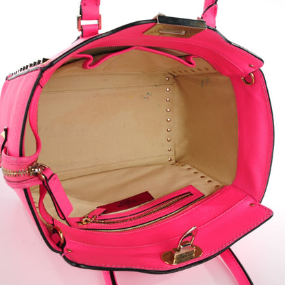 Valentino Garavani Vitello Small Rockstud Double Handle Tote Fuxia Fluo 5 of 16