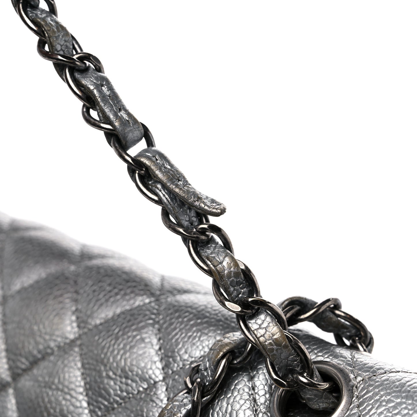 Metallic Caviar Quilted Medium Double Flap Silver
