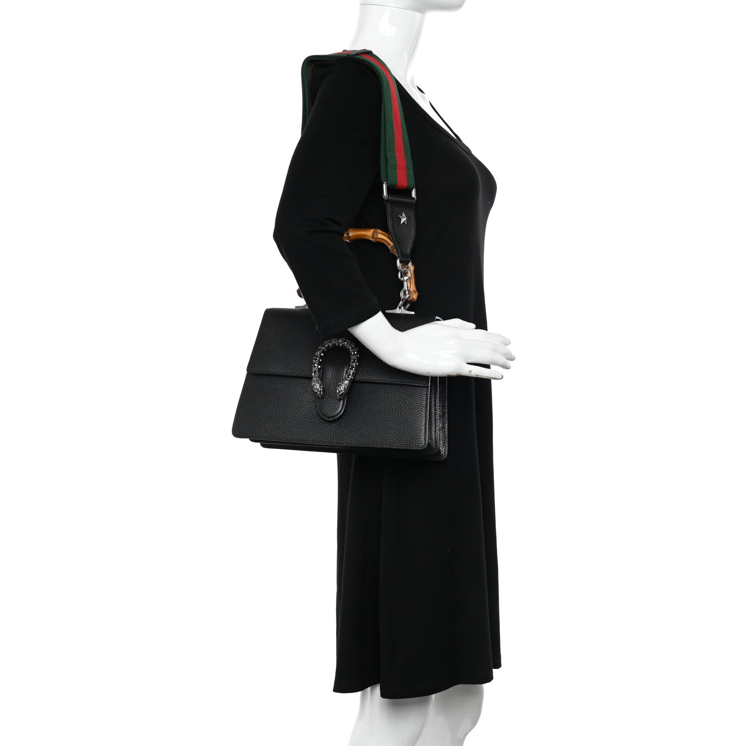 Gucci Dollar Calfskin Crystal Web Medium Dionysus Bamboo Top Handle Bag Black Black Diamond 2 of 13