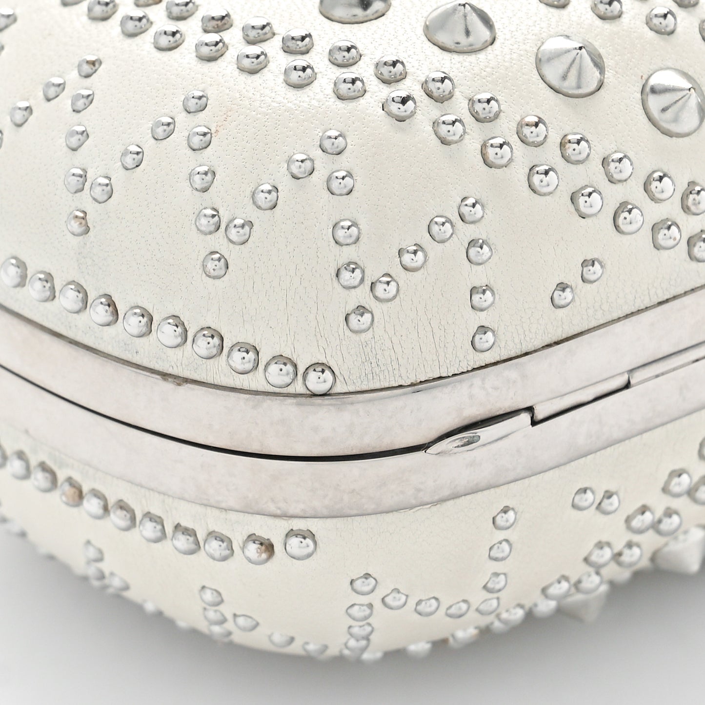 Nappa Studded Crochet Skull Box Clutch Ivory