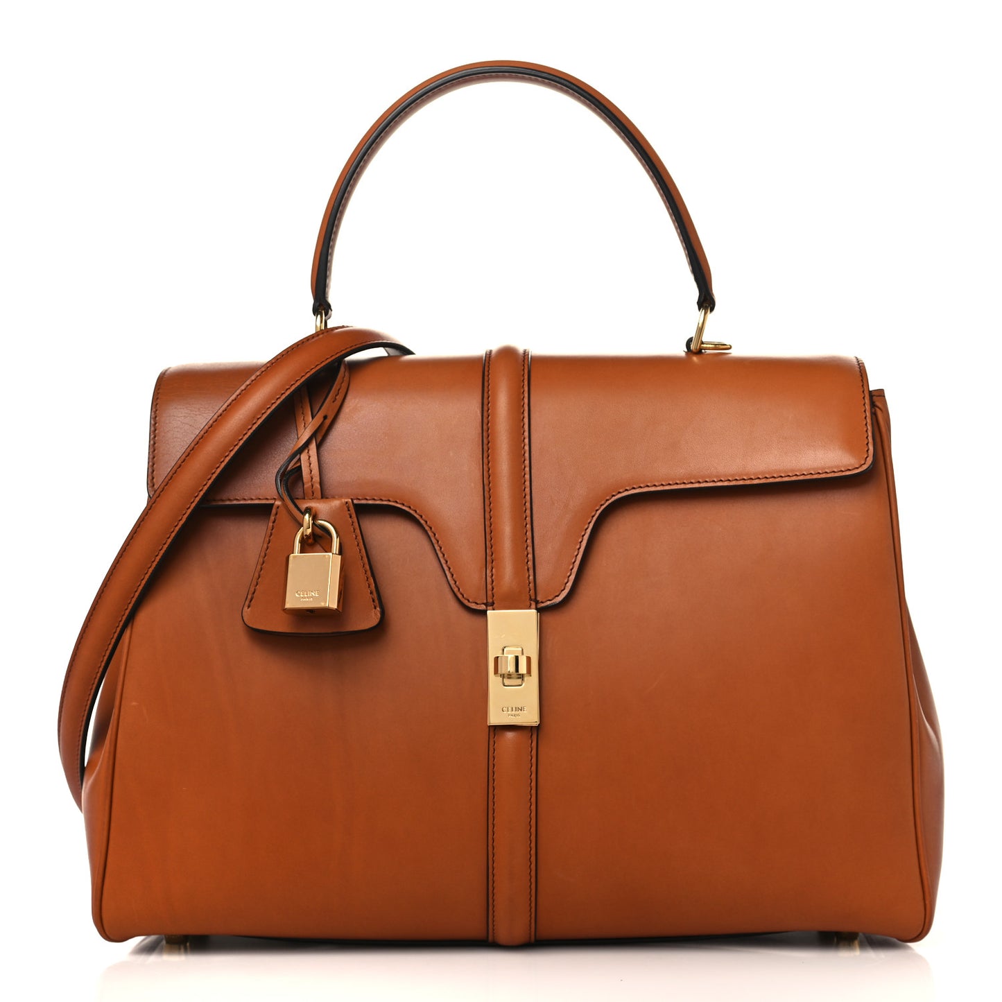 Satinated Calfskin Medium 16 Top Handle Bag Tan