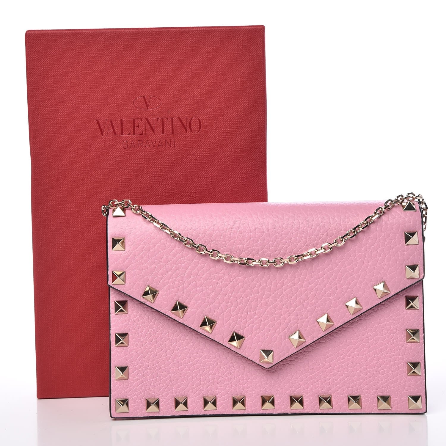Valentino Garavani Grained Calfskin Rockstud Envelope Wallet on Chain Absolute 7 of 7