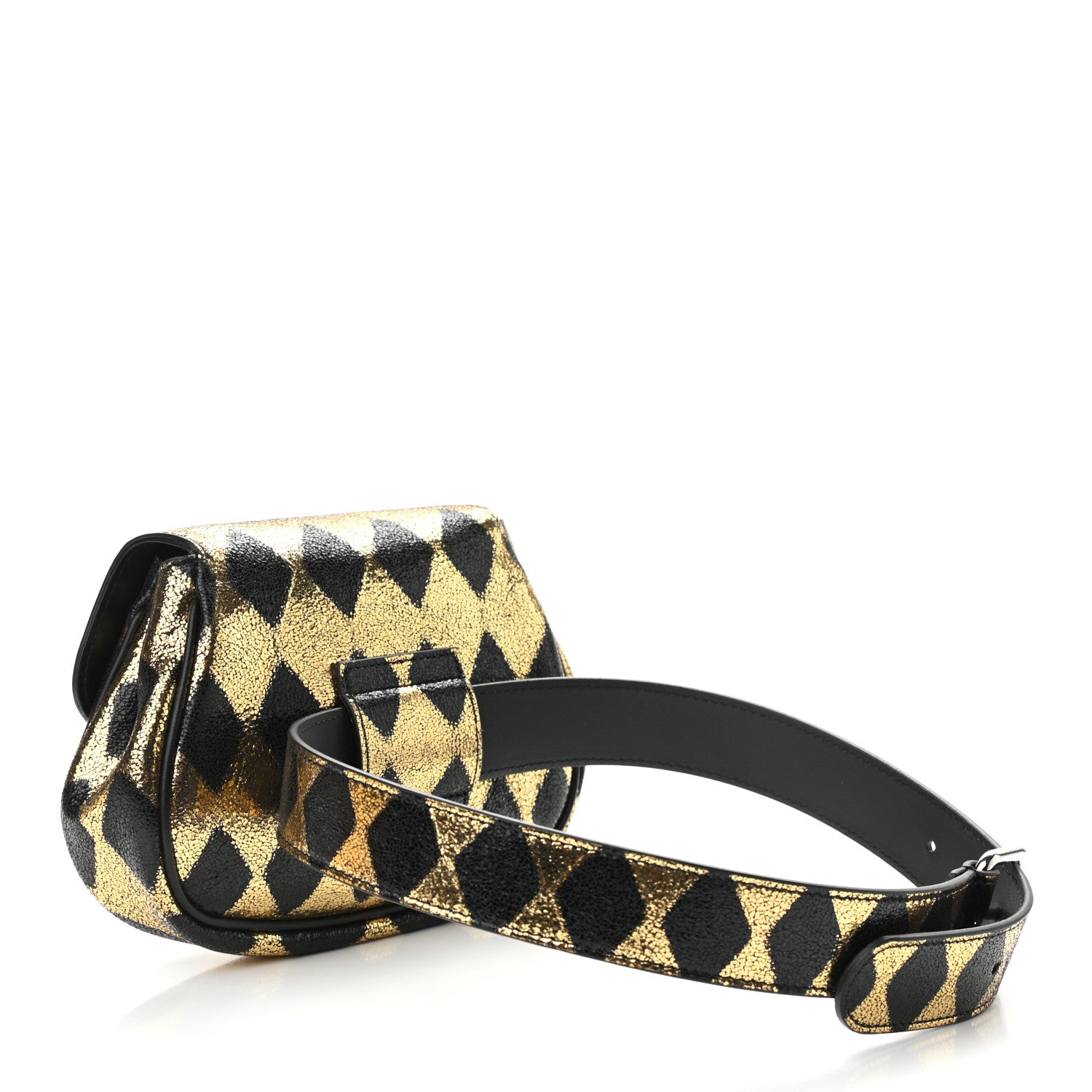 Gucci Metallic Cracked Calfskin Belt Bag Gold Black 3 of 11