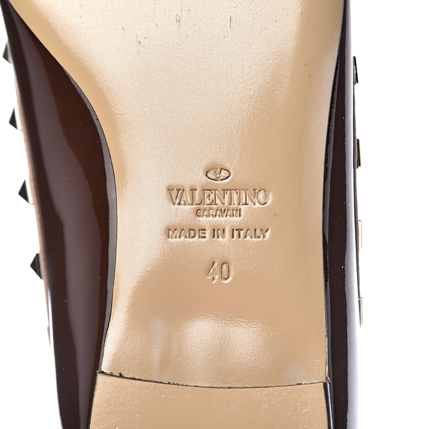 Patent Nappa Rockstud Ballerina Flats 40 Cacao Poudre