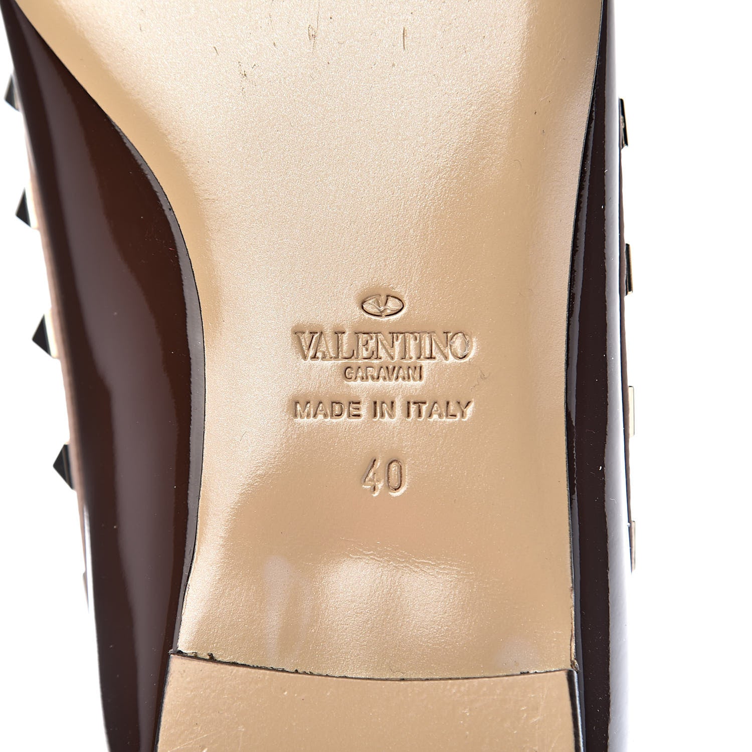 Valentino Garavani Patent Nappa Rockstud Ballerina Flats 40 Cacao Poudre 8 of 13