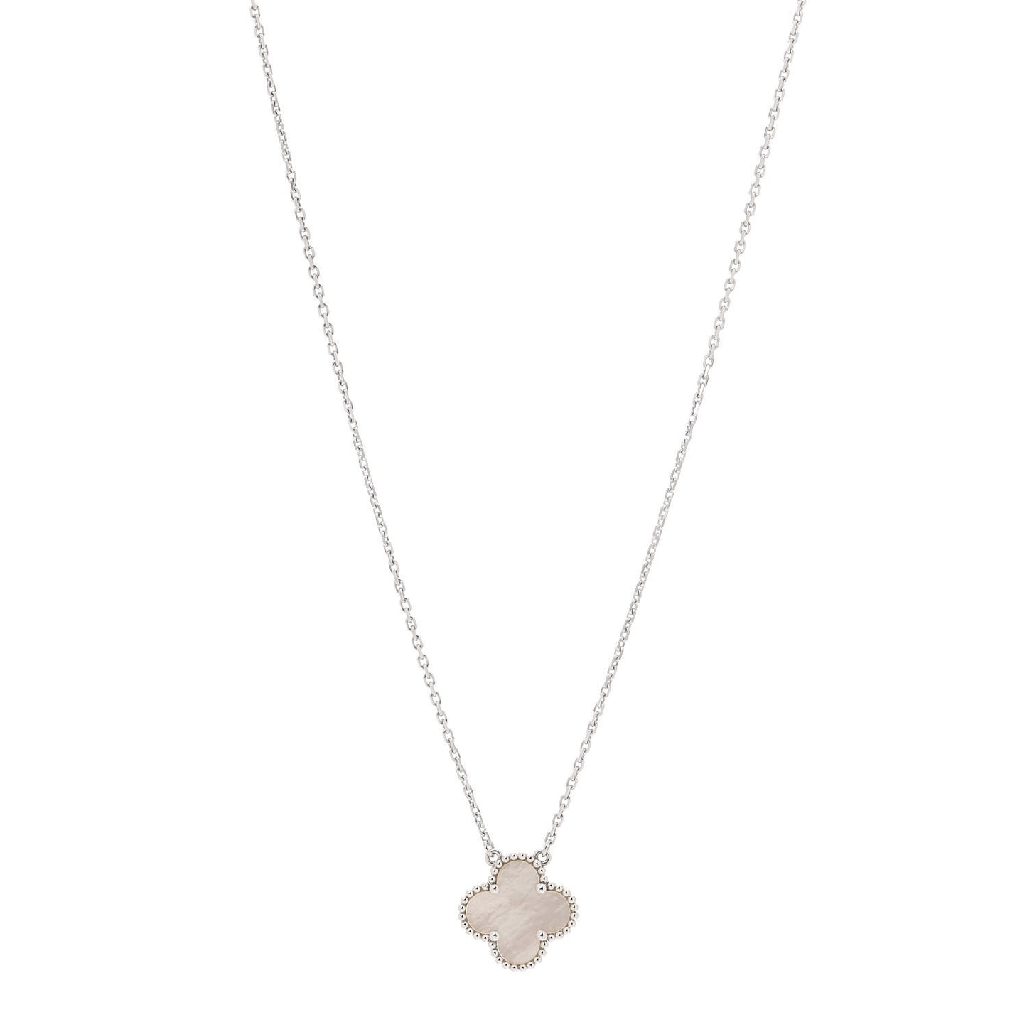 18K White Gold Mother of Pearl Vintage Alhambra Pendant Necklace